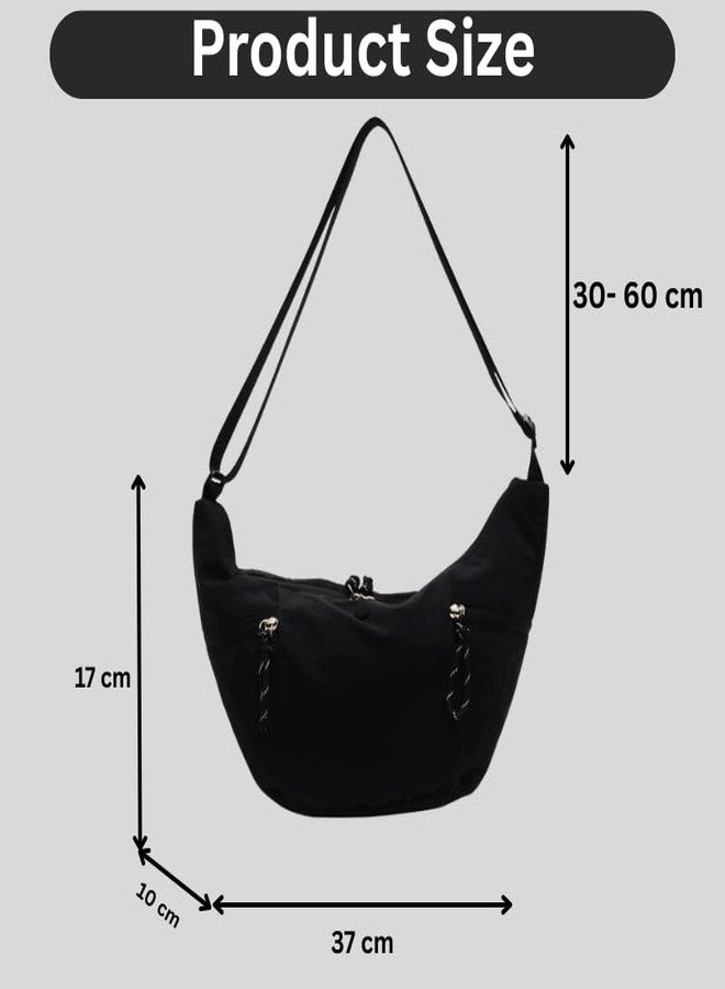 Prplet Sling Bag for Woman - Stylish Nylon Crossbody Shoulder Bag with Adjustable Strap for Travel, Work & Shopping (Black) - Image 4